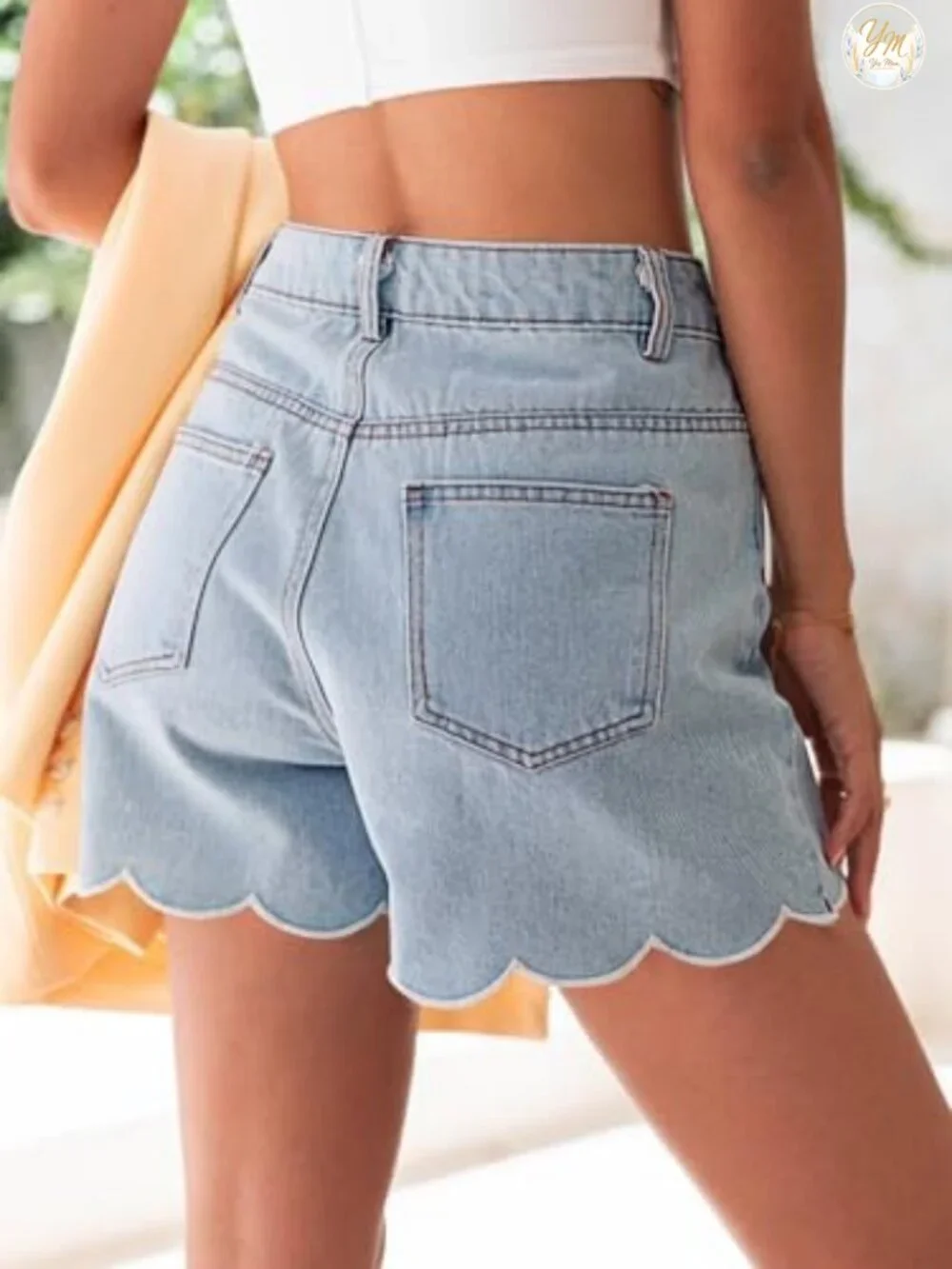 High Waisted Denim Shorts Women Summer Wave Hem Straight Leg
